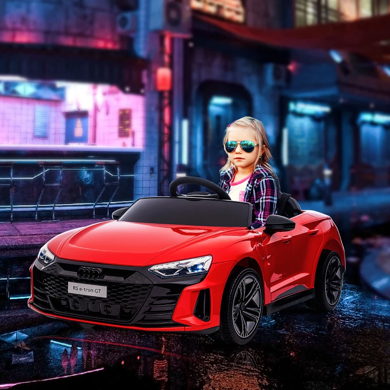 Aosom Electric Car for Kids, 12V Licensed Audi RS E-tron GT 3.1 MPH Kids Ride on Car, Ride-on Toy with Remote Control, 4 Suspension Wheels, Horn, Music, Lights, for Boys and Girls, Red(m-10)