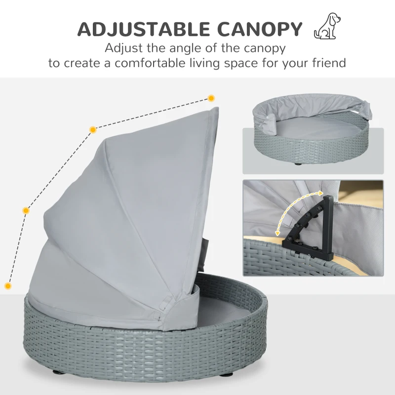 PawHut Wicker Dog Bed Rattan Pet Sofa with Adjustable Canopy Pet House Shelter for Small Dogs with Cushion Indoor Outdoor, Grey