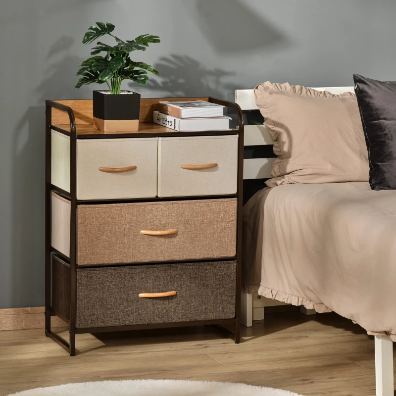 HOMCOM 4-Drawer Dresser, 3-Tier Storage Tower with Steel Frame for Bedroom, Nursery Room, Multicolored