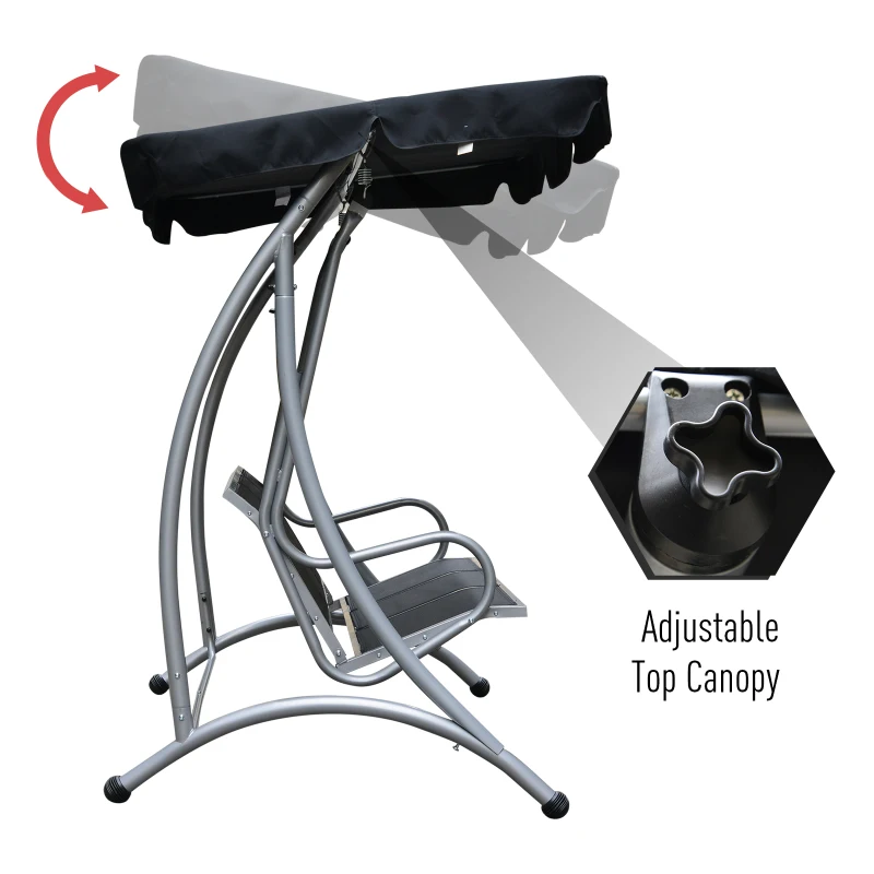 Outsunny 3-Seat Outdoor Porch Swing Chair, Patio Swing Glider with Adjustable Canopy, Breathable Seat, and Steel Frame for Garden, Poolside, Backyard, Black