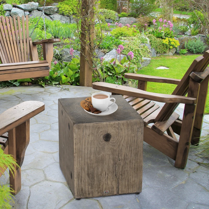 HOMCOM Concrete End Table Rustic Side Table with Wood Grain Finish for Indoors and Outdoors Gray