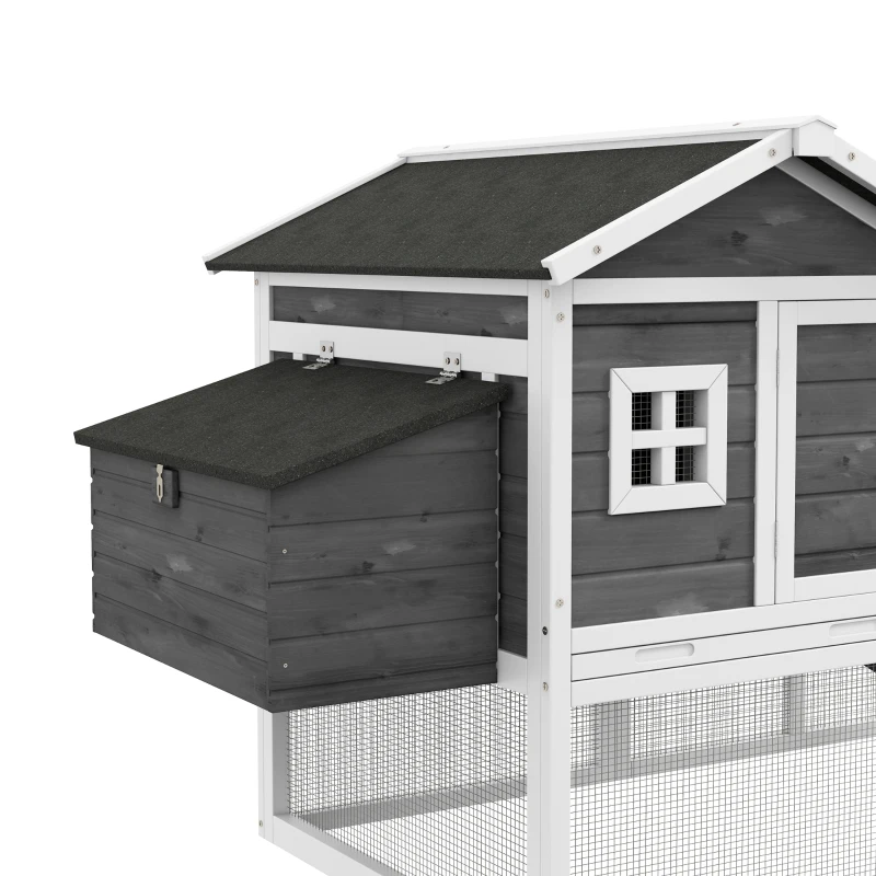 PawHut 69" Wooden Chicken Coop with Run, Nesting Box, Tray, Grey