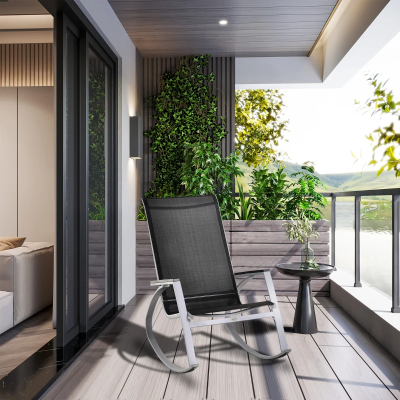 Outsunny Outdoor Modern Front Porch Patio Rocking Sling Chair - Black/ Silver