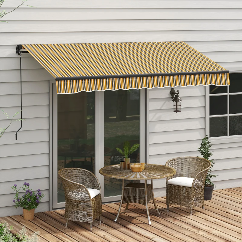 Outsunny 10' x 8' Retractable Awning, 280 GSM UV Resistant Sunshade Shelter for Deck, Balcony, Yard, Amber and Dark Grey