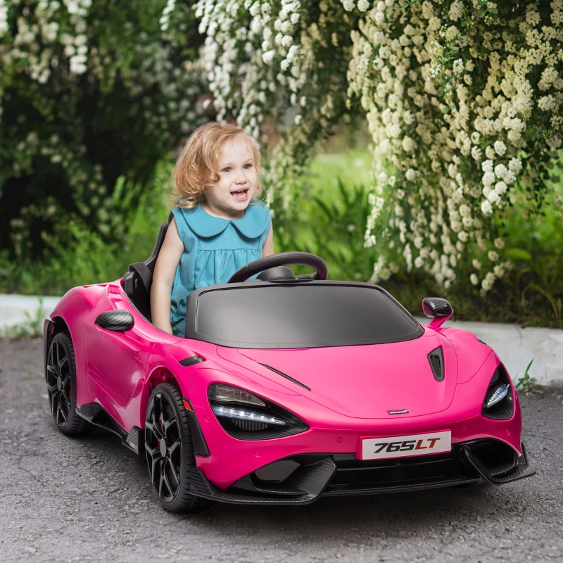 Qaba McLaren 765LT Licensed 12V Kids Electric Car w/ Scissor Doors, Transport Wheels, Remote, Slow Start, Music Horn Pink