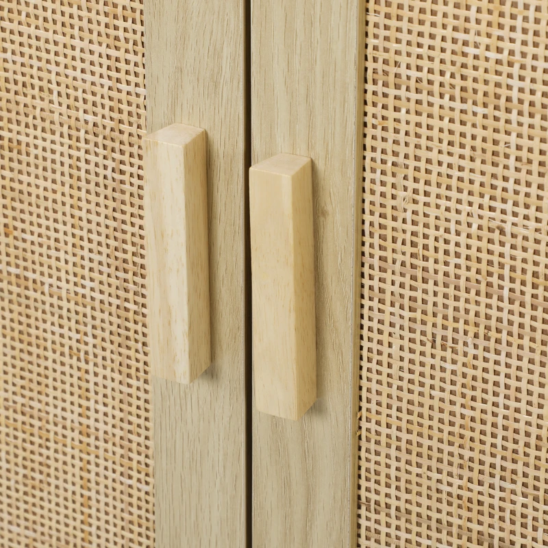 HOMCOM Bohemian Sideboard, 46.9" Buffet Cabinet with 3 Rattan Doors and Shelves for Living Room, Hallway, Oak