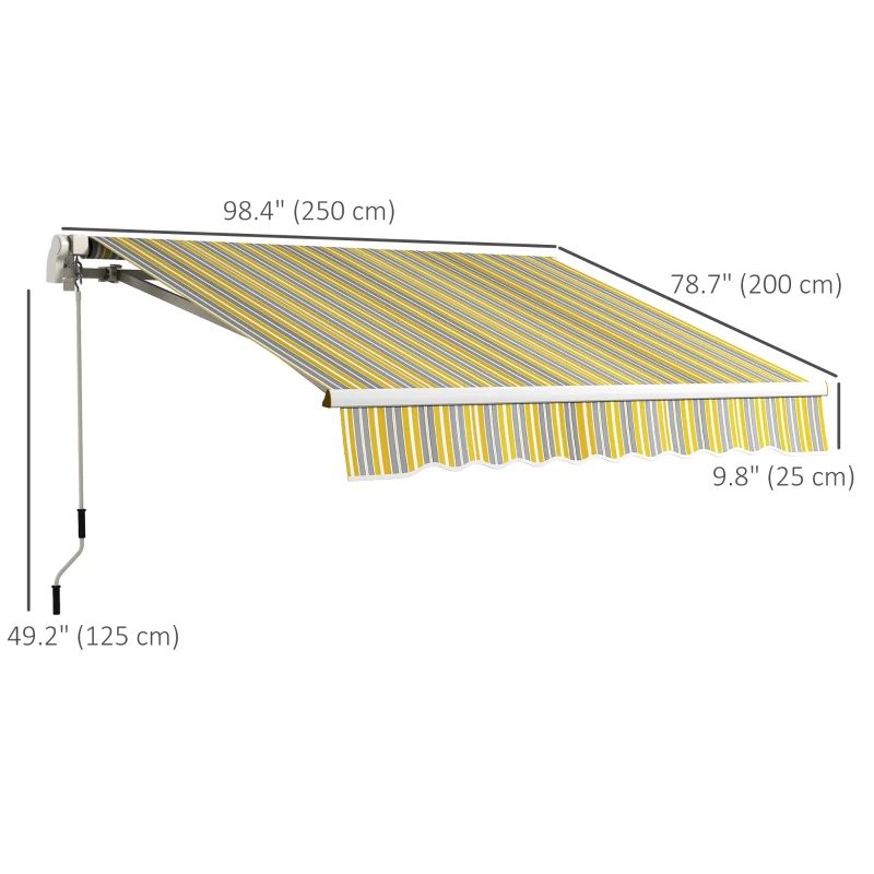 Outsunny 8' x 6.5' Manual Retractable Awning with LED Lights, Aluminum Sun Canopies for Patio Door Window, Yellow and Grey
