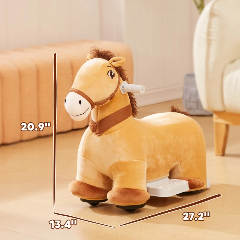Qaba Battery Powered Electric Ride on Pony, 6V Ride on Horse w/ with Music Forward, PU Wheels, Aged 18-36 Months, Brown