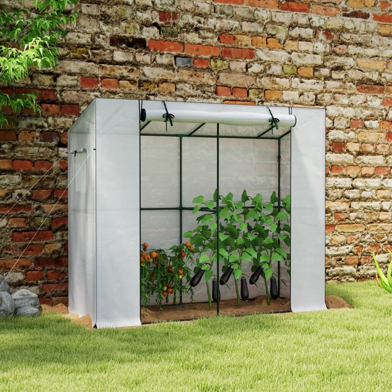 Outsunny Walk-in Portable Greenhouse Small Greenhouse for Outdoors with UV-resistant PE Cover, 6.6' x 2.5' x 5.6' White