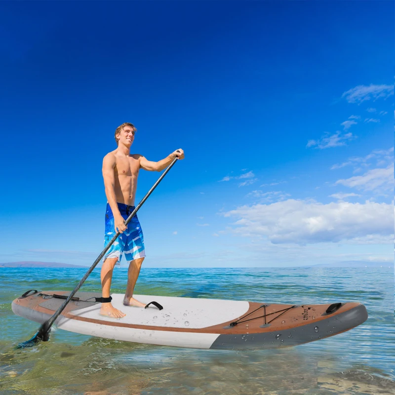 Soozier Inflatable Stand Up Paddle Board Ultra-Light Yoga SUP with Non-Slip Deck Pad, Premium Accessories, Waterproof Bag, Safety Leash and Hand Pump for Surfing, Touring and Fishing, Brown