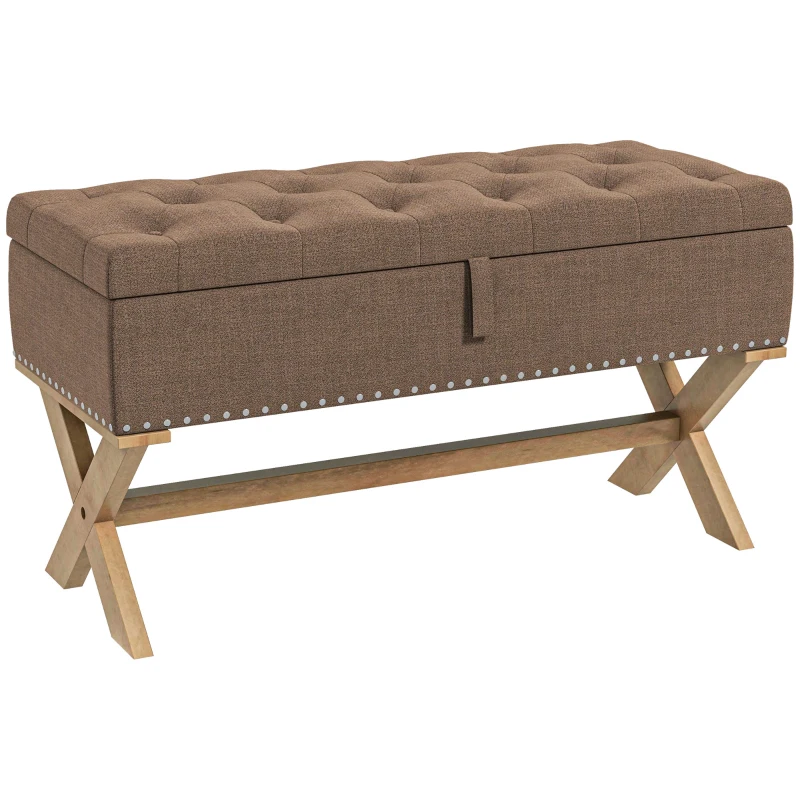 HOMCOM Upholstered Bedroom Bench, End of Bed Bench, Ottoman with Wood Legs, 35.75"W x 16.25"D x 19.75"H, Brown