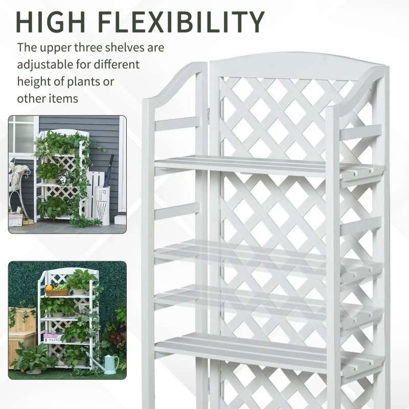 Outsunny Wooden Rustic 4-Tier Foldable Plant Stand with Adjustable Slatted Shelves Indoor & Outdoor Display Rack Plant Pot Organizer White 67 x 33 x 123 cm