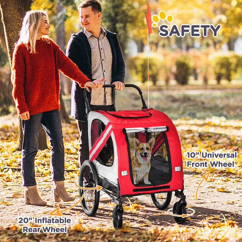 Aosom 2-in-1 Pet Bike Trailer for Small Dogs, Road-Visibility Dog Stroller Bicycle Carrier, Weather-Strong Bike Wagon Trailer Sidecar Attachment, Red