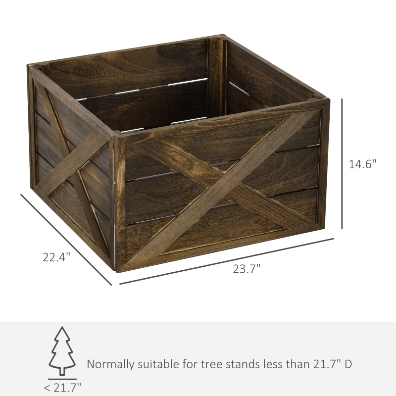 HOMCOM 24" Farmhouse Christmas Tree Base Cover Wooden Christmas Tree Collar Box Home Decoration, Dark Distressed Wood Finish