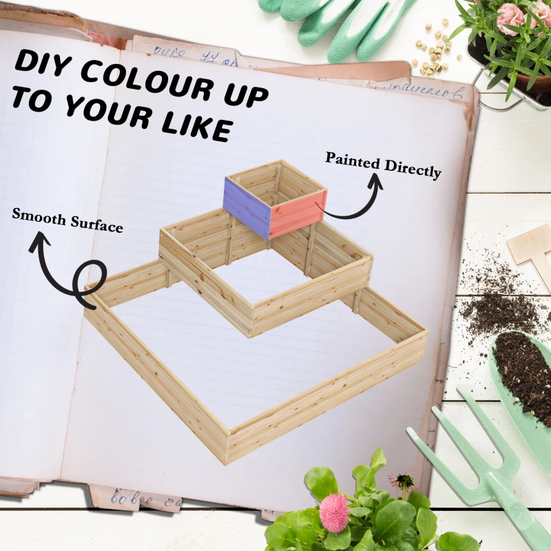 Outsunny Outdoor Elevated Planter Box, 3-Tier Wooden Raised Garden Bed for Vegetables, Flowers and Herbs, 43.3" x 43.3" x 20.1"