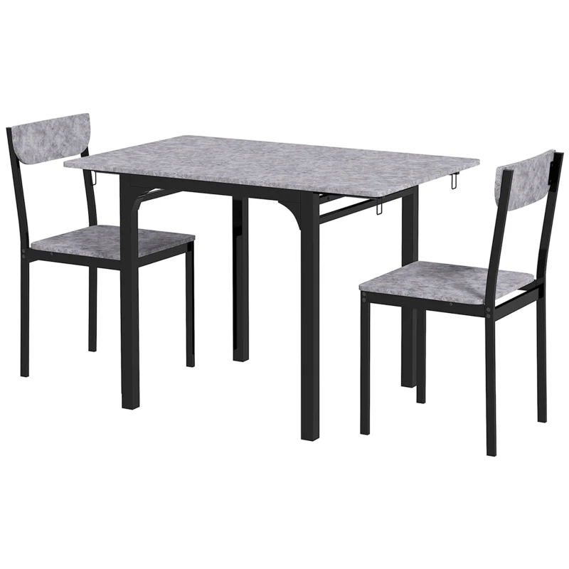 HOMCOM Foldable Dining Table Set for 2, Drop-Leaf Kitchen Table with 2 Chairs for Apartments, Studios, Natural Drop-leaf Dining Table Set Includes 2 Chairs