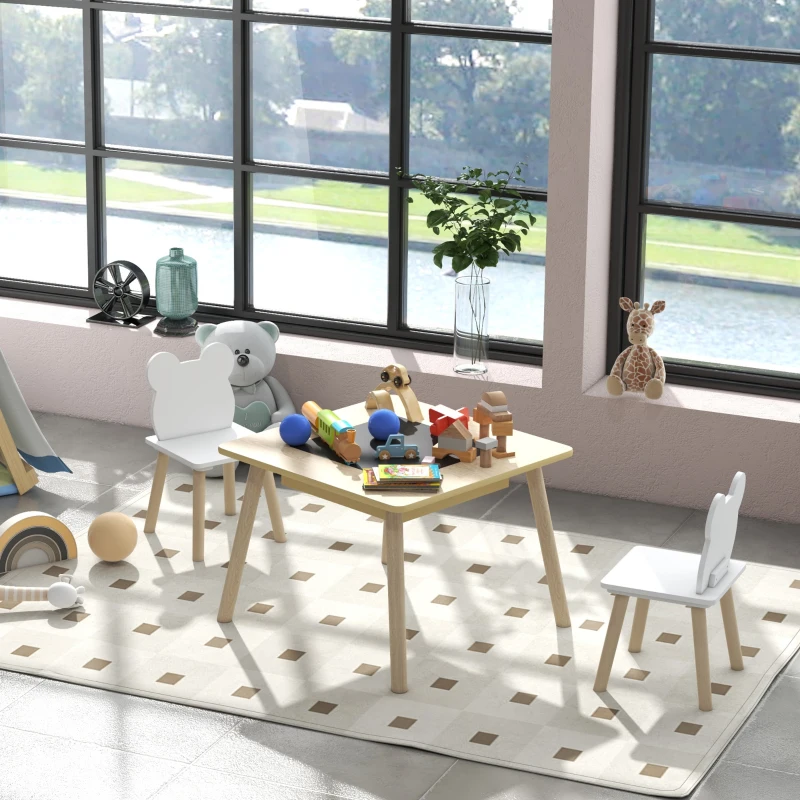 Qaba 3 Piece Kids Table and Chair Set with Convertible Desk with Storage, 3 in 1 Toddler Table and Chair Set for Nursery