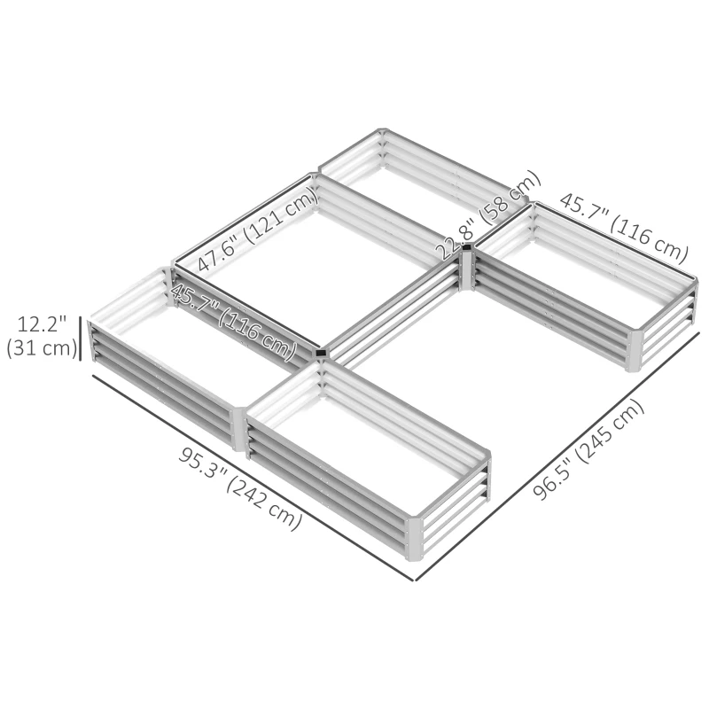 Outsunny Steel Raised Garden Bed, Set of 5 Large Box Planters for Outdoor Plants Vegetables Flowers Herbs, 8x8x1ft, Silver