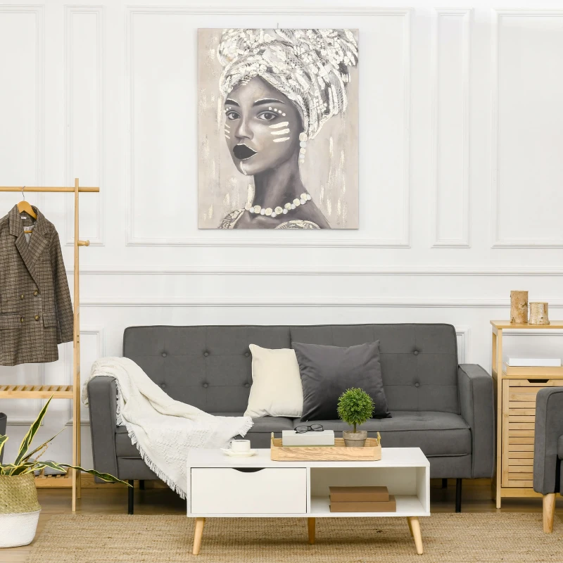HOMCOM Hand-Painted Canvas Wall Art for Living Room Bedroom, Painting Gold African Woman, 39.25" x 31.5"