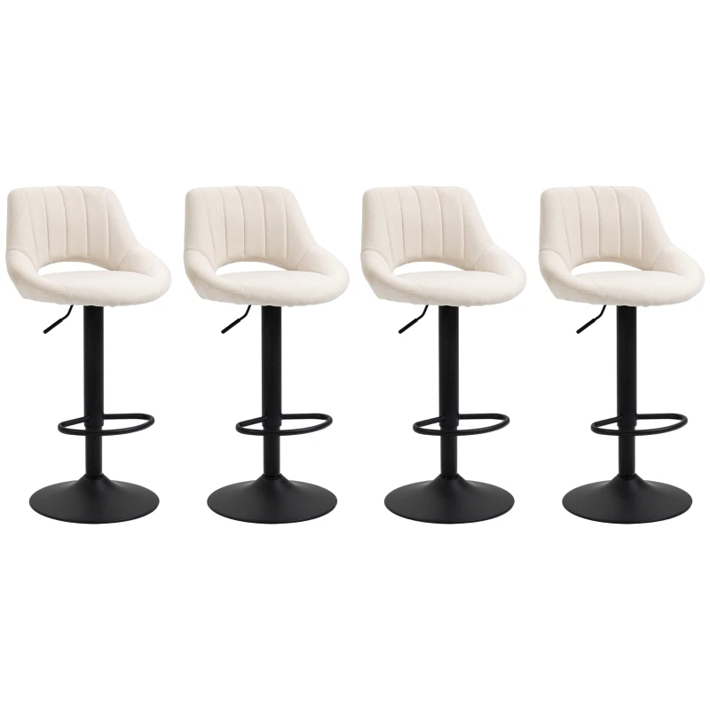 HOMCOM Modern Bar Stools, Swivel Bar Height Barstools Chairs with Adjustable Height, Round Heavy Metal Base, and Footrest, Set of 4, Cream White
