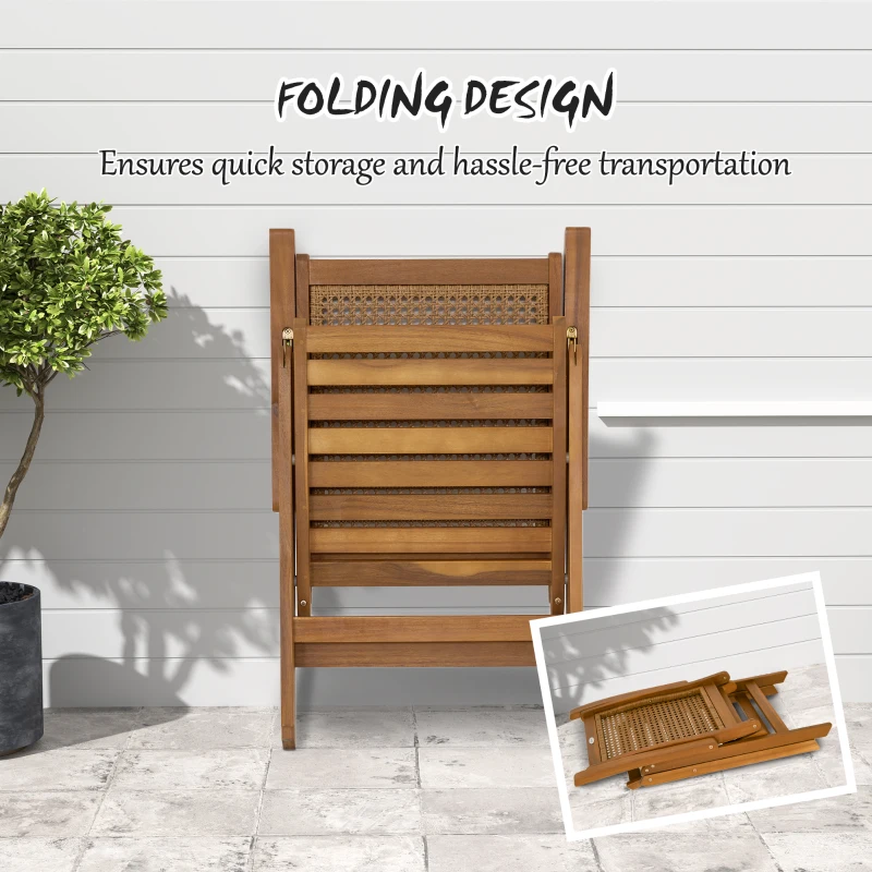 Outsunny Outdoor Folding Chair with Adjustable Back, Wood Foldable Dining Chair with Slatted Seat, Armrest, Teak