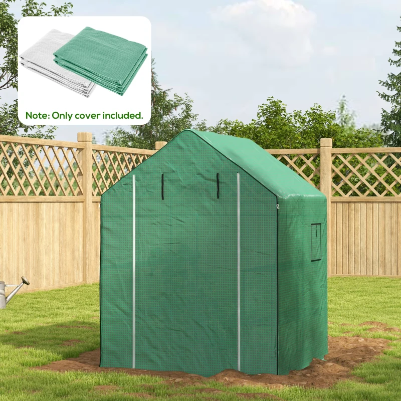 Outsunny Set of 2 Model 01-0472 Walk-in Greenhouse Cover Replacements, 55" x 56.25" x 74.75" Reinforced Anti-Tear PE Hot House Covers, Green & White