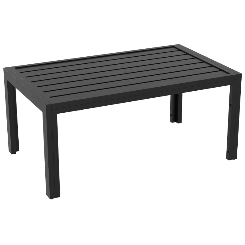 Outsunny Outdoor Coffee Table, Rectangular Patio Side Table with Steel Frame and Slat Tabletop for Garden, Balcony, Black