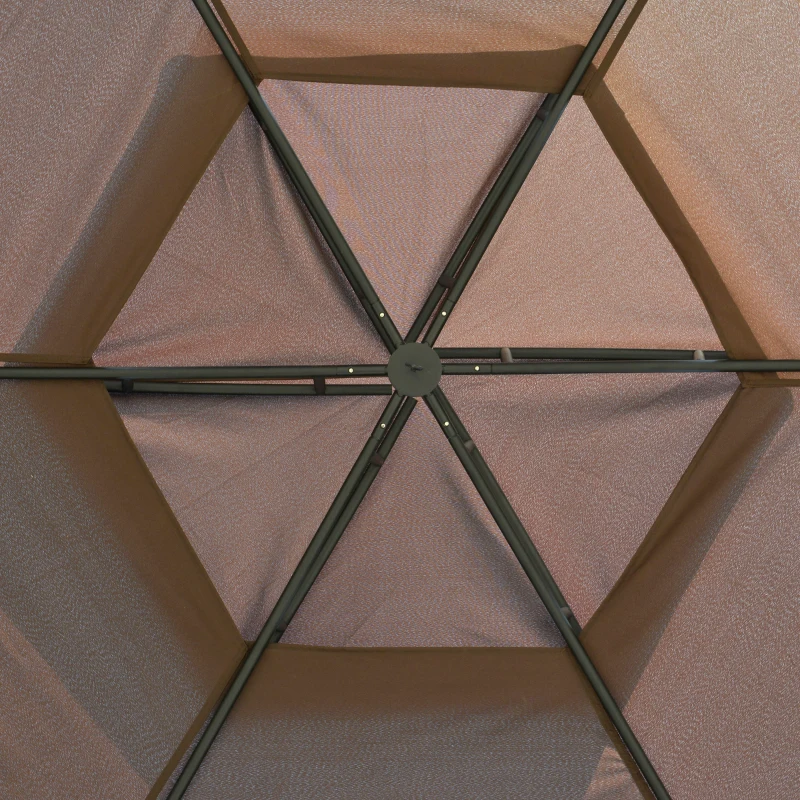 Outsunny 12' x 12' Round Outdoor Gazebo, Patio Dome Gazebo Canopy Shelter with Double Roof, Netting Sidewalls and Curtains, Zippered Doors, Strong Steel Frame, Brown