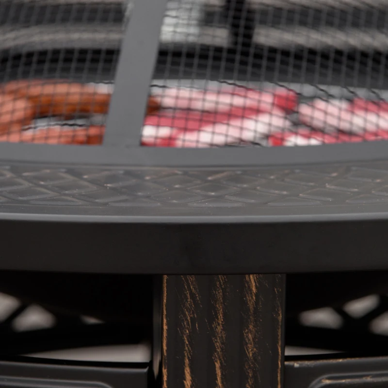 Outsunny Outdoor Fire Pit, Firepit with Grill Net, Mesh Lid, Poker, for Camping, Bonfire, Picnic, Bronze