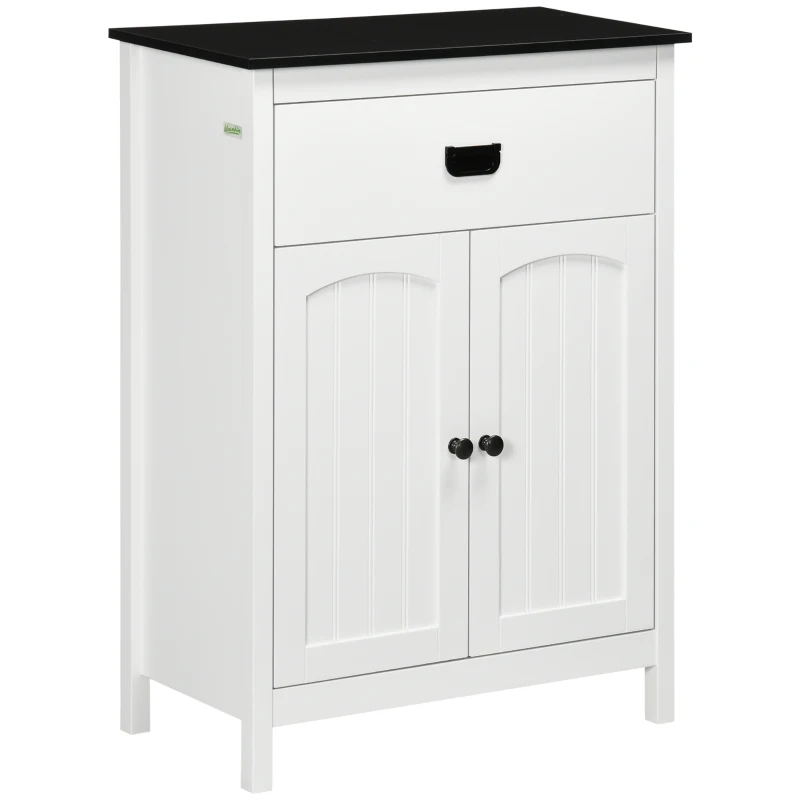 kleankin Bathroom Cabinet with Drawer, Freestanding Storage Organizer with Double Doors, Adjustable Shelf White