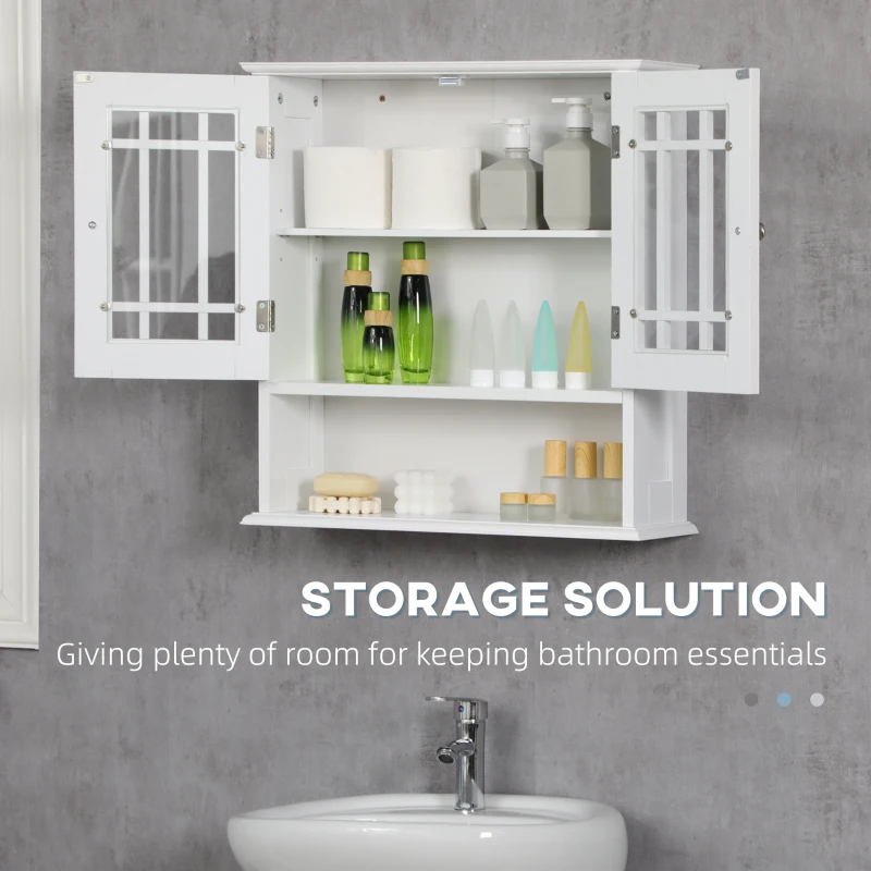 kleankin Modern Wall Mount Bathroom Cabinet, Storage Organizer with 2 Door Cabinet and Open Shelf, White