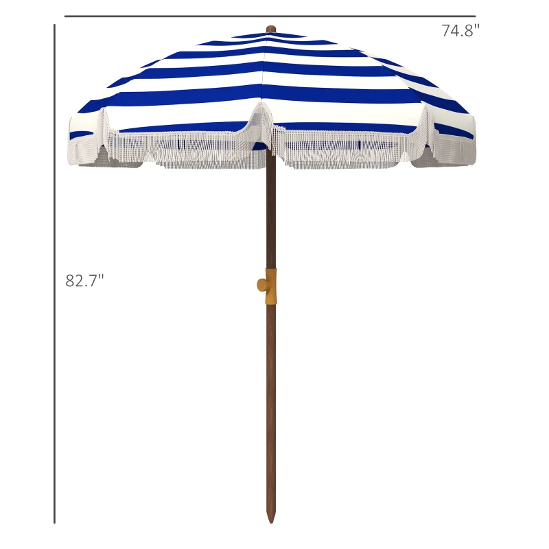 Outsunny 6.2' Beach Umbrella for Travel, Vent, Ruffles, Carry Bag, Portable Outdoor Umbrella for Garden, Blue Stripe