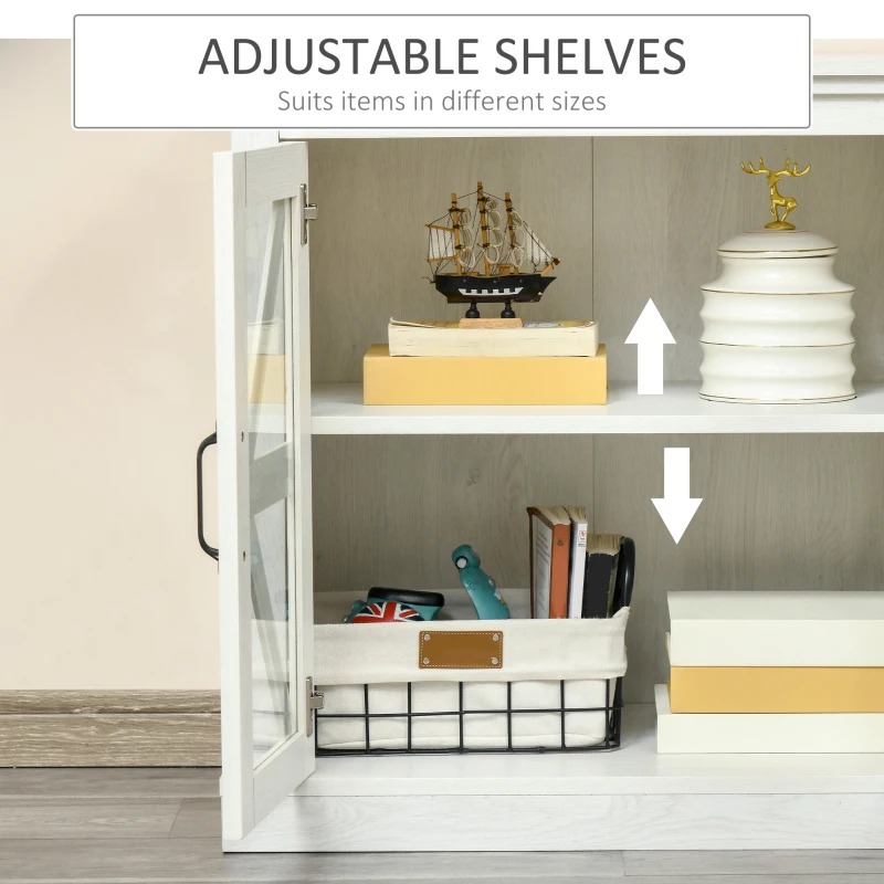 HOMCOM Sideboard Buffet Cabinet, Glass Door Credenza, Coffee Bar Cabinet with Adjustable Shelf, White