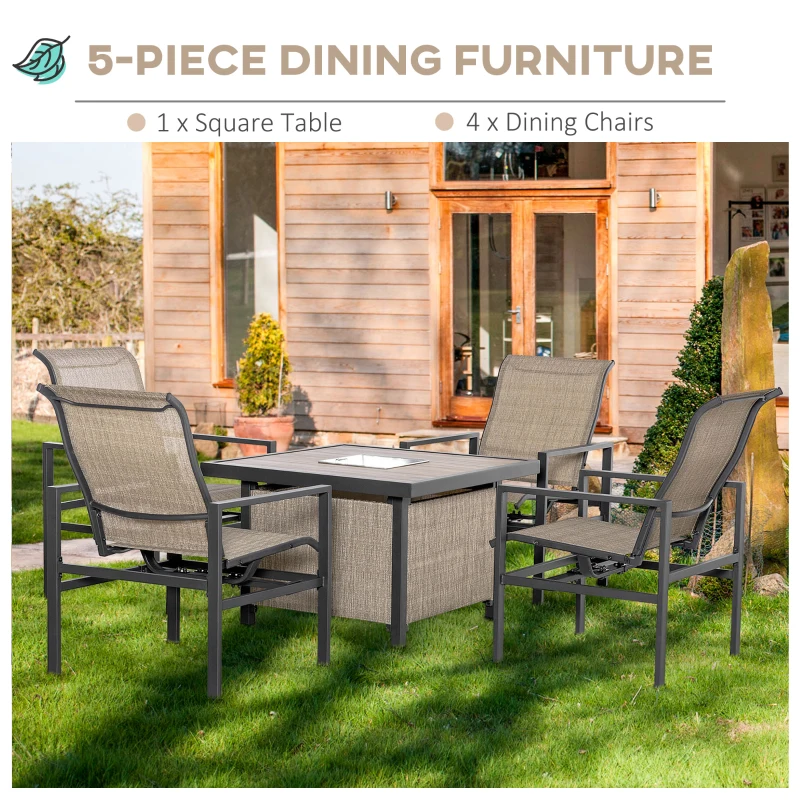 Outsunny 5 Piece Garden Patio Dining Set, Dinner Table with Built-in Ice Bucket Insert, 4 Rocking Chairs, Beige