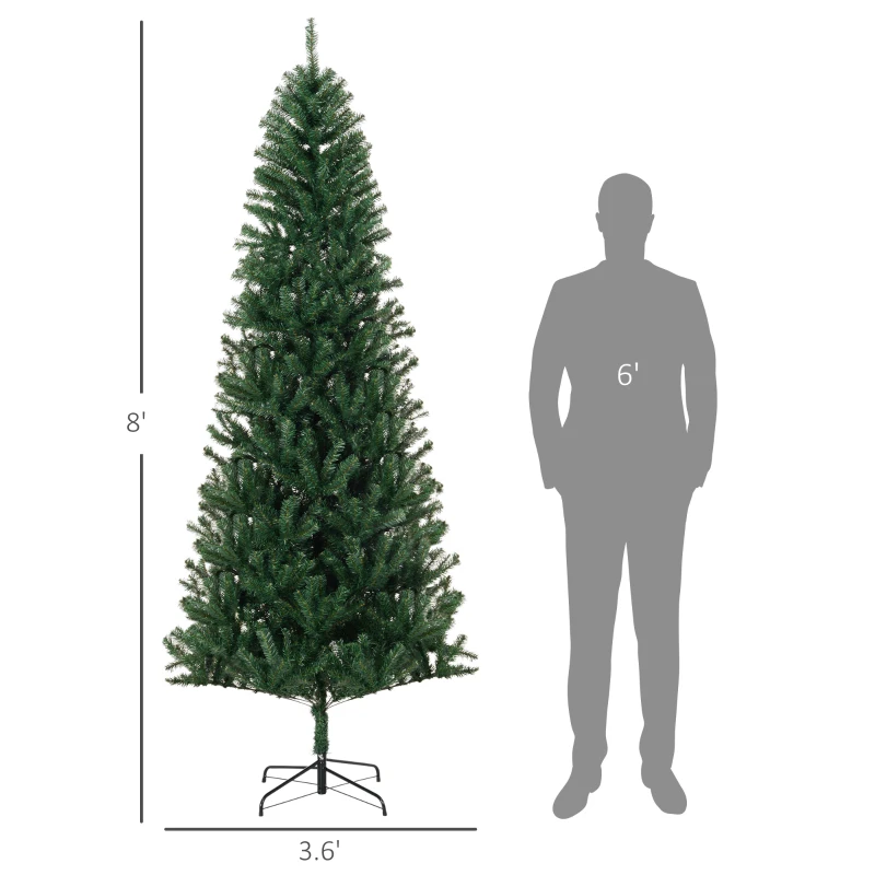 HOMCOM 8' Artificial Christmas Tree, Unlit Xmas Tree with Realistic Branch Tips for Indoor, Home, Holiday, Green