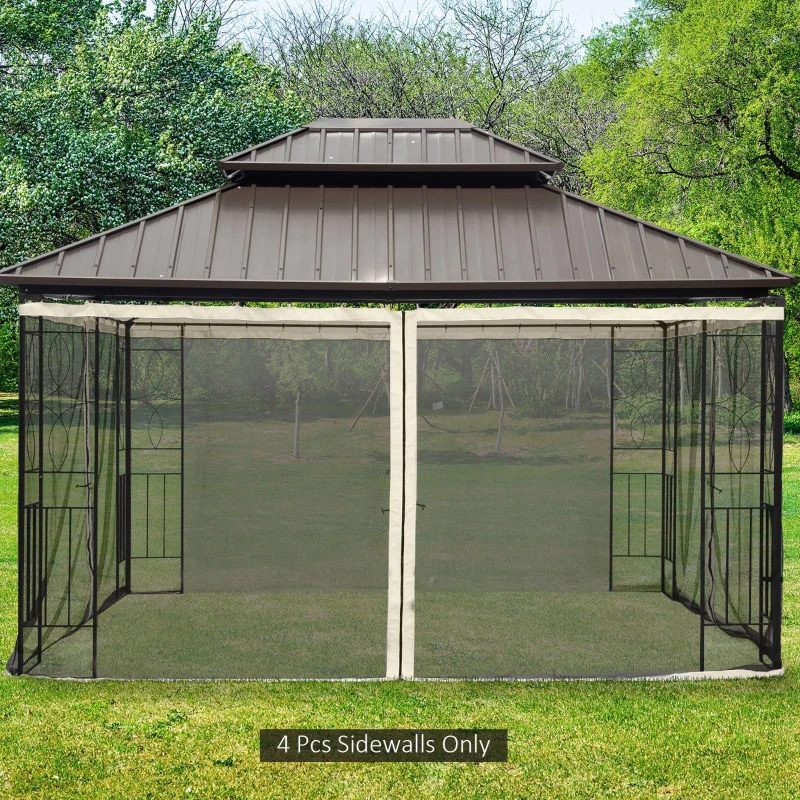Outsunny Replacement Mosquito Netting for Gazebo 10' x 12' Black Screen Walls for Canopy with Zippers, Cream White