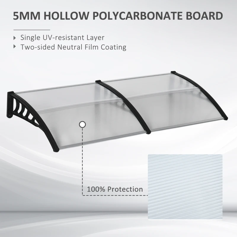 Outsunny Awning Door Canopy, 78.7" x 37.8", Polycarbonate Front Door Outdoor Patio Cover for UV Protection, Clear
