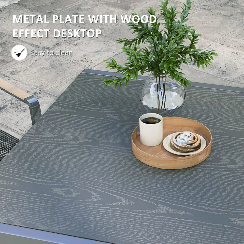 Outsunny Patio Table for 6-8 People, Aluminum Frame Rectangle Garden Table with Wood Effect Steel Top, for Backyard, Dark Gray