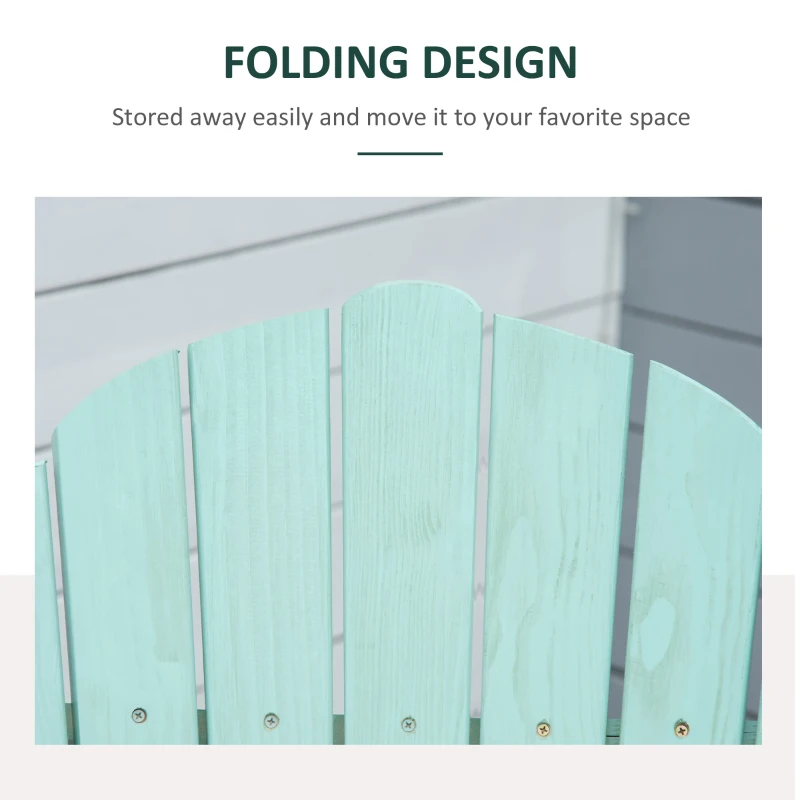 Outsunny Folding Adirondack Chair, Muskoka Chair with Pull-out Footrest, Outdoor Wooden Fire Pit Lounger for Patio, Porch, Poolside, Garden, Green