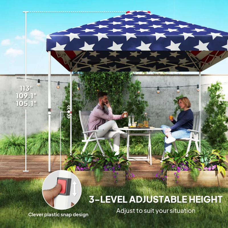 Outsunny 10' x 10' Pop Up Canopy Tent w/ Sidewall, Height Adjustable Instant Sun Shelter w/ Storage Pockets, American Flag Print