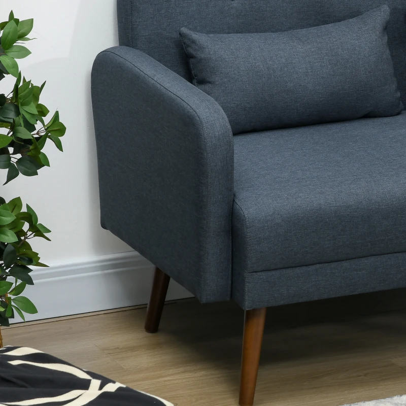 HOMCOM 53" 2 Seat Sofa, Modern Love Seats Furniture, Upholstered 2 Seater Couch with Throw Cushions, Solid Wood Frame, Blue