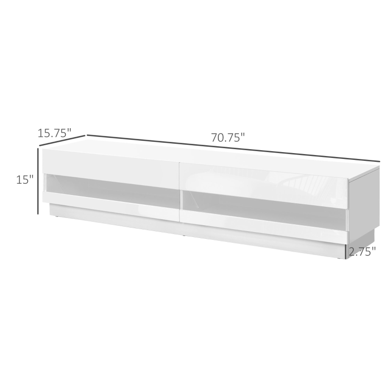 HOMCOM Lighted TV Stand for TVs up to 75", TV Cabinet with Storage for Living Room, High Gloss White