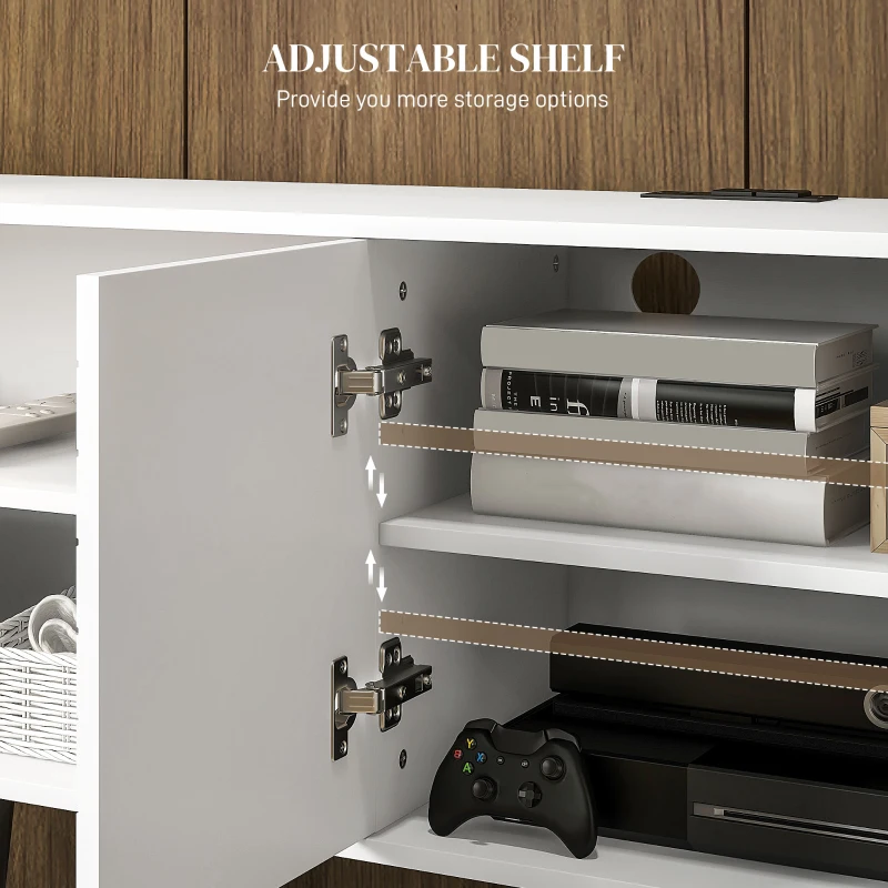 HOMCOM TV Stand Cabinet for 65-Inch, TV Table with Charging Station, Television Stand with Open Shelves, Door and Cable Holes