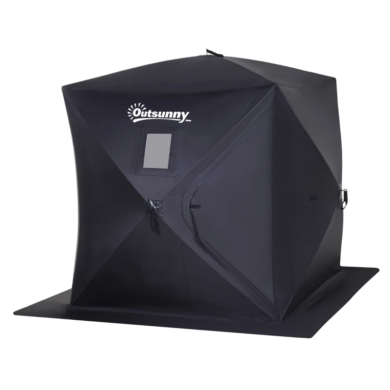 Outsunny 2 Person Ice Fishing Shelter, Pop-Up Portable Ice Fishing Tent with Carry Bag, Windows and Anchors for Low-Temp -22℉, Black
