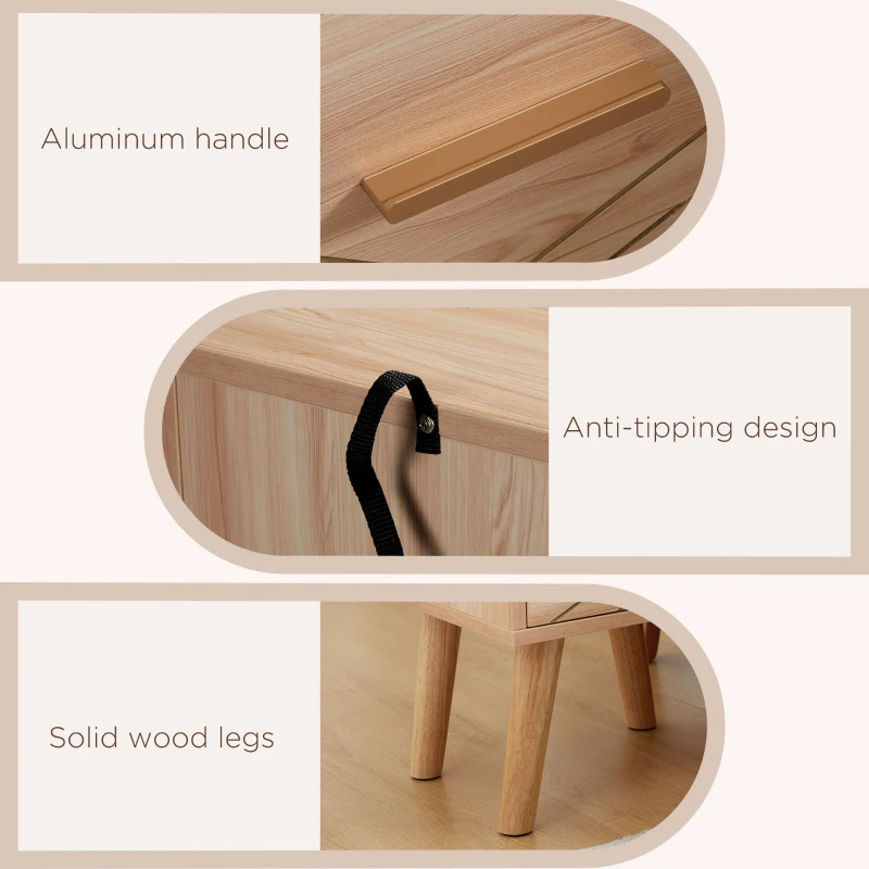 HOMCOM Scandinavian Bedside Table, Side End Table with 2 Drawers and Wood Legs, 13.8" x 12.6" x 20.3", Natural