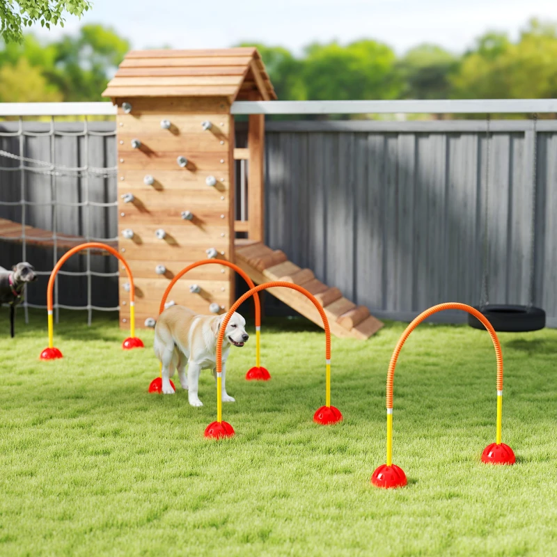 PawHut 4 Piece Dog Agility Equipment w/ 4 Adjustable Width Doors, Carry Bag, Easy Assemble & Portable, Orange
