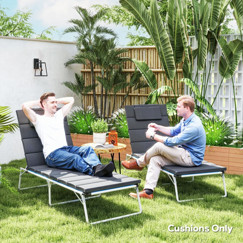 Outsunny Foldable Chaise Lounge Cushion Set of 2, Outdoor Lounge Chair Cushion Set, UPF50+ 230gsm Olefin, 80" x 26" Dark Gray