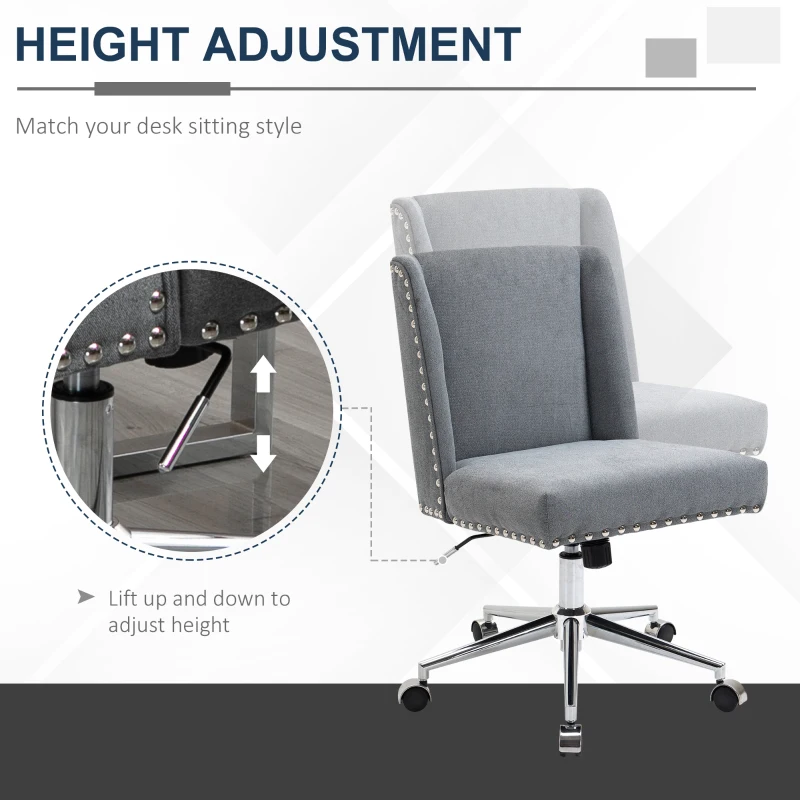Vinsetto Mid Back Home Office Chair, Task Chair with Tilt, 360° Swivel, Padded Desk Chair with Adjustable Height, Grey
