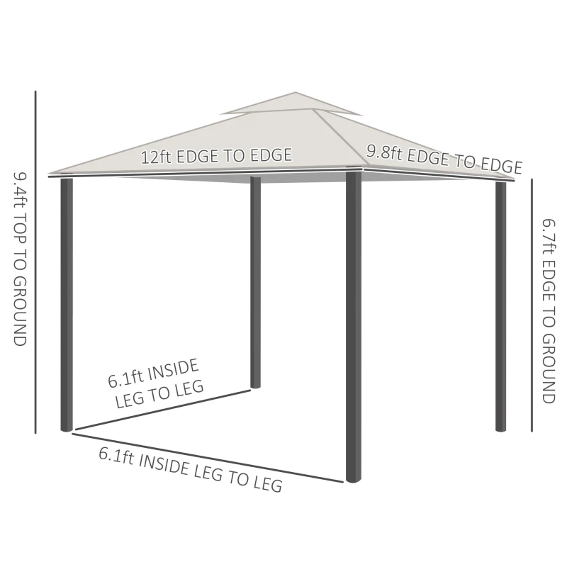 Outsunny 10' x 12' Outdoor Gazebo with Nettings, 2 Tier Patio Gazebo Canopy for Garden, Backyard, Deck, Dark Gray