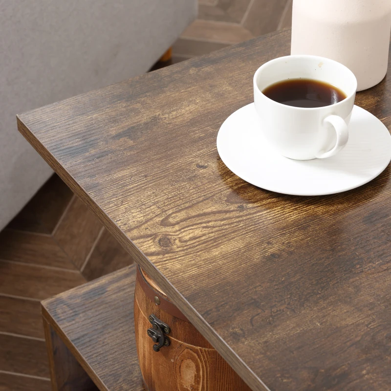 HOMCOM 20" Modern End Table, Accent Side Table, S-Shaped Coffee Table with Storage Shelf and Steel Poles, Rustic Brown